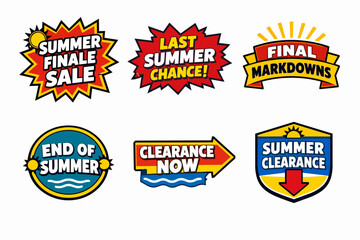 Obraz premium Summer sale and clearance badges set, promoting discount shopping and end of season markdowns