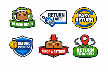 Obraz premium E-commerce return and refund process icons set illustrating delivery, tracking, and labels