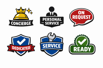 Obraz premium Concierge personal service badges set, dedicated support, on request ready to serve
