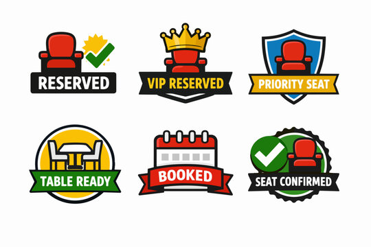 Set of flat design badges and labels for confirming seat, table, or priority reservation