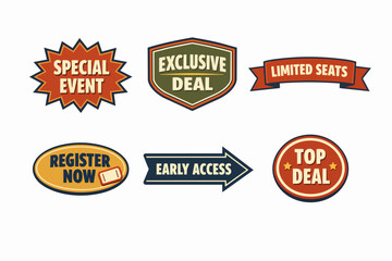 Obraz premium Vintage marketing badges promoting special events, exclusive deals, and early access options