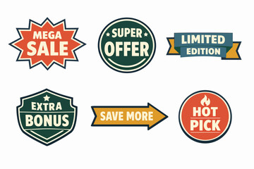 Obraz premium Retail sales promotion labels set offering mega deals and limited edition products
