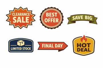 Obraz premium Retail promotion badges and marketing stickers offering discounts and hot deals