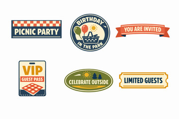 Obraz premium Outdoor party invitation badges and labels for summer birthday celebrations