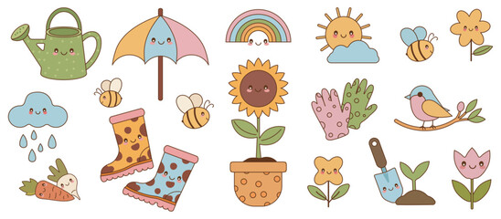 Cute Spring Gardening and Nature Kawaii Clipart Collection