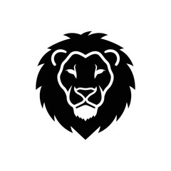 Black and white stylized vector logo of a lion's head with a full mane, isolated on white background.