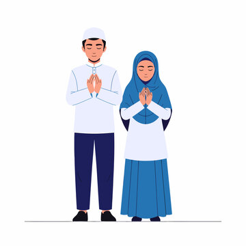 Muslim Couple Praying Together.