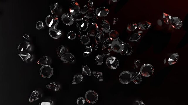 Diamonds crumble. Black background and red light