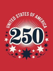 United States of America 250th anniversary celebration logo with stars and sunburst design