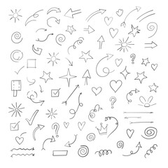 Obraz premium Hand Drawn Doodle Arrow and Symbol Set on Grid Paper Background