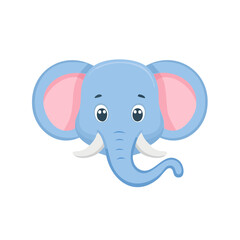 Fototapeta premium An adorable cartoon elephant with big eyes and big ears, trunk facing down