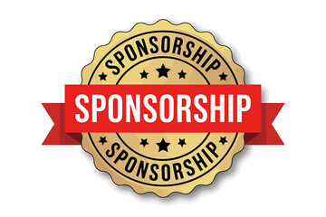 Sponsorship badge with red ribbon and gold seal on white background