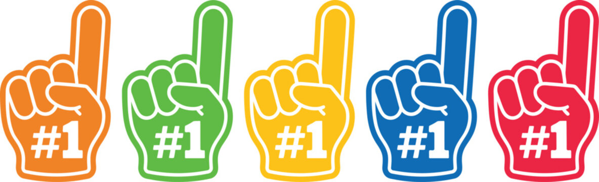 Colorful foam fingers with the number one displayed on each