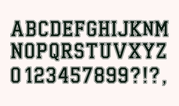 Athletic Varsity College Font Alphabet and Numbers Set with Outline