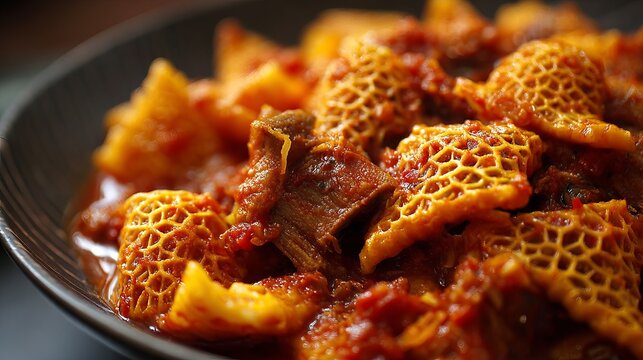 A delicious plate of morel mushrooms in a rich and savory tomato sauce