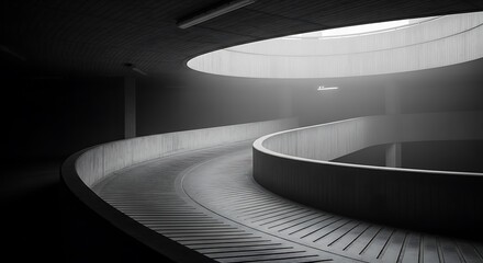 Obraz premium Abstract spiral ramp with dramatic lighting creating a sense of depth and motion in architectural photography