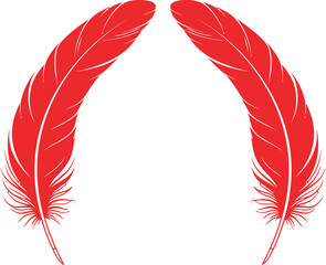Pair of vibrant red feathers gracefully arranged in an elegant arch, symbolizing lightness and artistic design