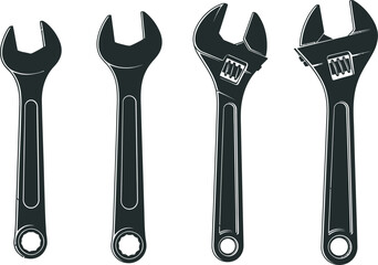 Collection of Four Wrench Tools for Mechanical and Plumbing Repairs