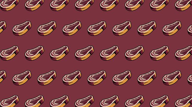 Seamless Steak Pattern, Repeating Grilled Meat Background Illustration Animated Loopable Design
