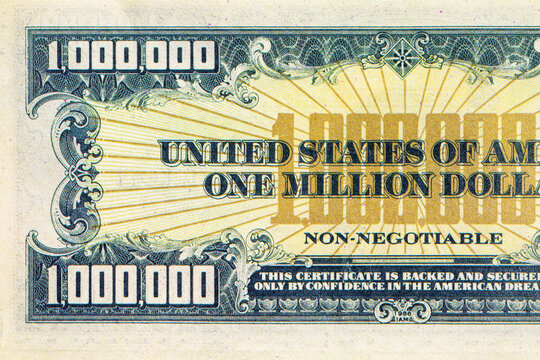 Fragment of Souvenir banknote 1000000 dollars of the United States of America. One million dollars. USA money