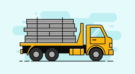 Fototapeta premium Flatbed Truck Delivering Building Materials On Pastel Background