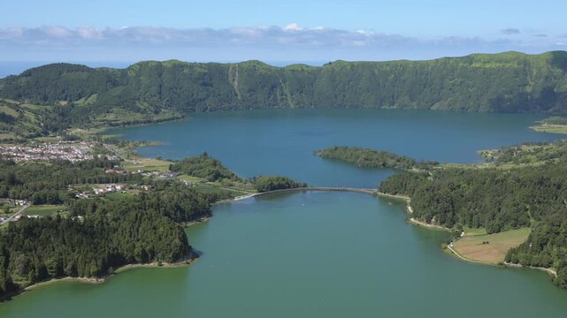 Panoramic view of the Lake of Sete Cidades. S&atilde;o Miguel island, Azores, Portugal