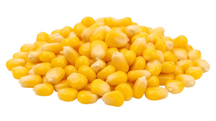 Fototapeta premium Bright yellow corn kernels in a pile isolated on transparent background