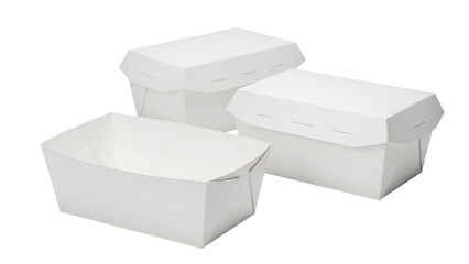 Three white plastic containers stacked together isolated on transparent background