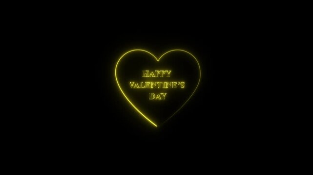 Glowing neon happy valentines day text inside heart icon on black background. 4k video
