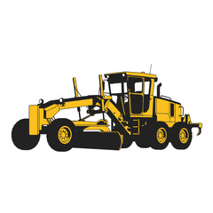 Heavy Duty Construction Grader Machine In Yellow And Black Vector Art