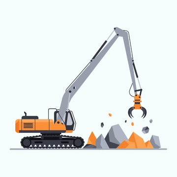 Heavy Duty Excavator Demolishing Concrete Structures With Precision And Power