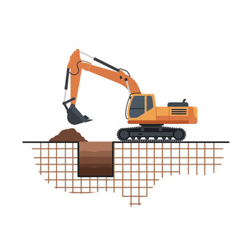 Heavy Duty Excavator Digging Deep Foundation For Construction Project Site
