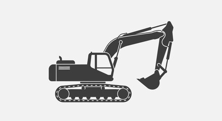 Heavy Duty Excavator Machine Icon Silhouette For Construction Industry