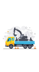 Heavy Duty Excavator Transported On Flatbed Truck For Construction Site