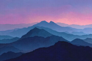 Obraz premium Minimalist mountain ridges silhouettes against gradient sky