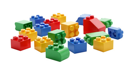 Fototapeta premium A collection of colorful plastic building blocks on transparent background