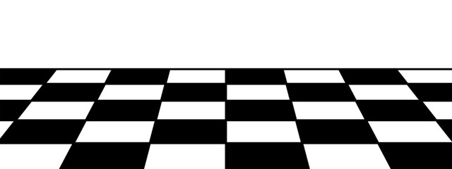 Obraz premium Chessboard part in perspective. Closeup view of tiled floor at an angle. Sloped checkerboard with black and white squares pattern isolated on white background. Vector graphic illustration