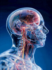 Medizinische Illustration eines menschlichen Kopfes, Generative AI