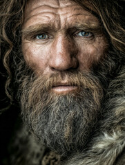 Mann aus der Steinzeit,  Neandertaler, Portrait, Generative AI