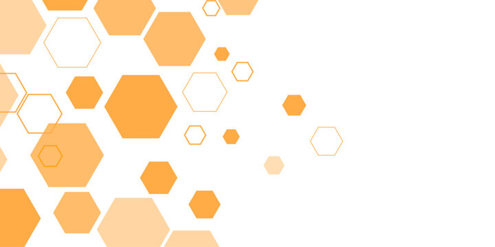 Futuristic Abstract Orange Hexagon Molecular Network Background with Connected Honeycomb Geometry on White or Transparent Space, Ideal for Science, Technology, and Medical Presentations