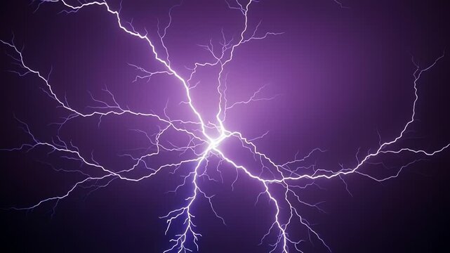 Vibrant Purple Lightning Strikes Across Dark Sky.