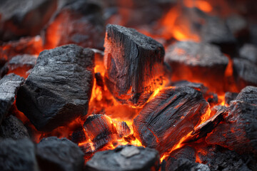 Flammen und hei&szlig;e gl&uuml;hende Holzkohle, Generative KI