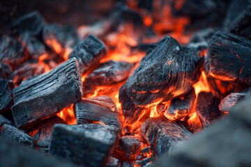 Flammen und hei&szlig;e gl&uuml;hende Holzkohle, Generative KI