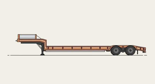 Heavy Duty Lowboy Trailer Vector Illustration For Transporting Oversized Loads