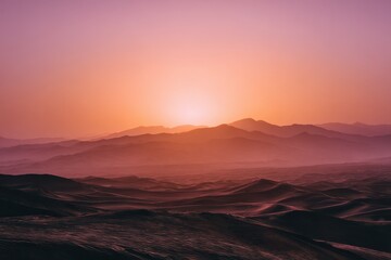 Vast Arid Landscape at Dusk with Warm Horizon Glow