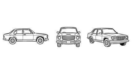 Fototapeta premium Vintage Sedan Line Art