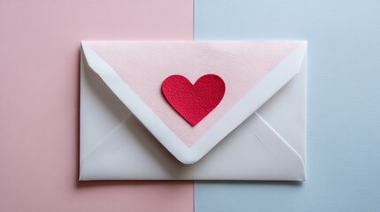 Envelope with red heart for valentine day on white background