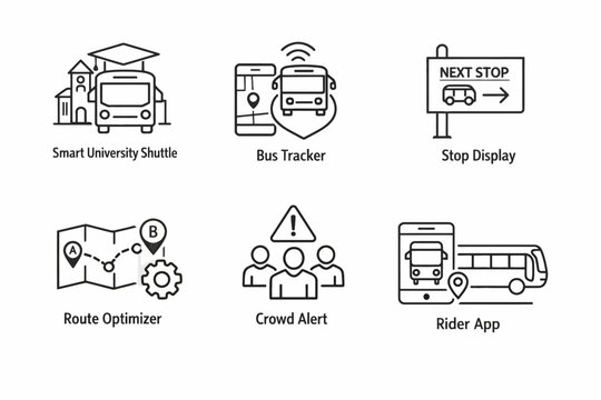 Smart university shuttle system: bus tracker, stop display, route optimizer, crowd alert, rider app