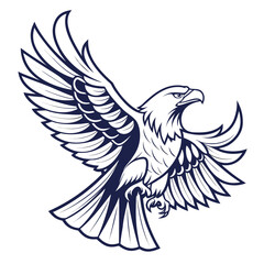 Obraz premium A blue and white drawing of an eagle with its wings spread Vector