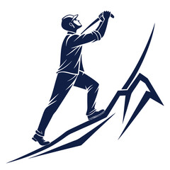 Obraz premium A man climbing a steep mountain with a pickaxe Vector